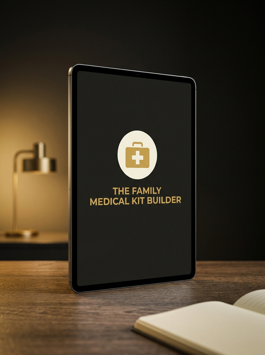 The Family Medical Kit Builder e-book shown on a tablet